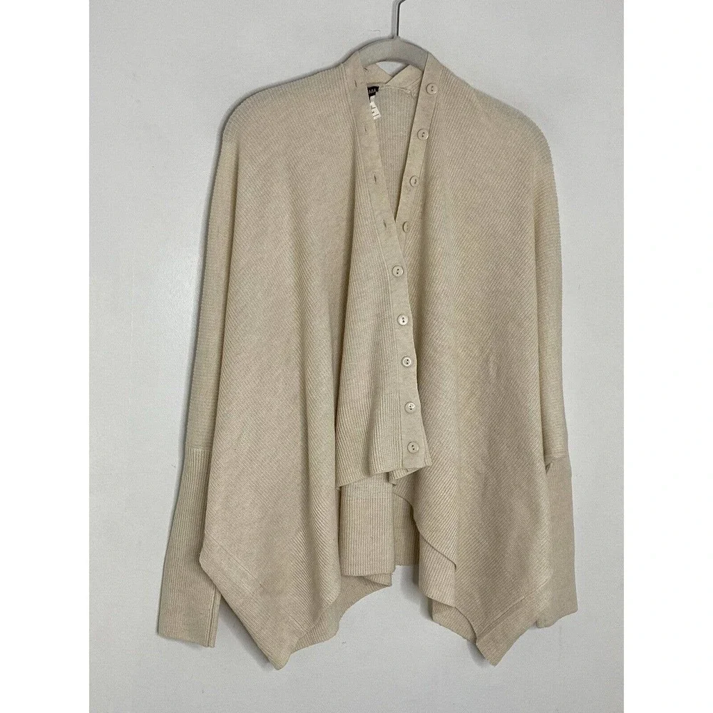 Kerisma Women’s Cropped Ivory Ribbed V Neck Dolman Cardigan Size S/M - Picture 2 of 7